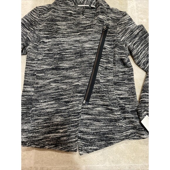 NEW $89 Halogen Womens XS  Zip Up jacket Black Ivory Tweed Asymmetrical - Picture 5 of 11